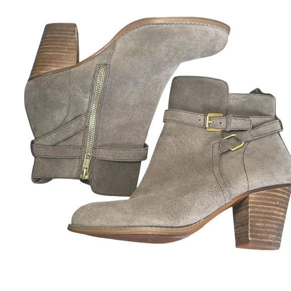 Ralph Lauren Women’s Macie Gray Suede Leather Bootie Boots 8B Buckle Strap Heel - Picture 5 of 10